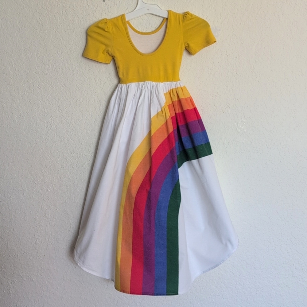 Vibrant Yellow and Rainbow Kids Dress - Picture 5 of 7